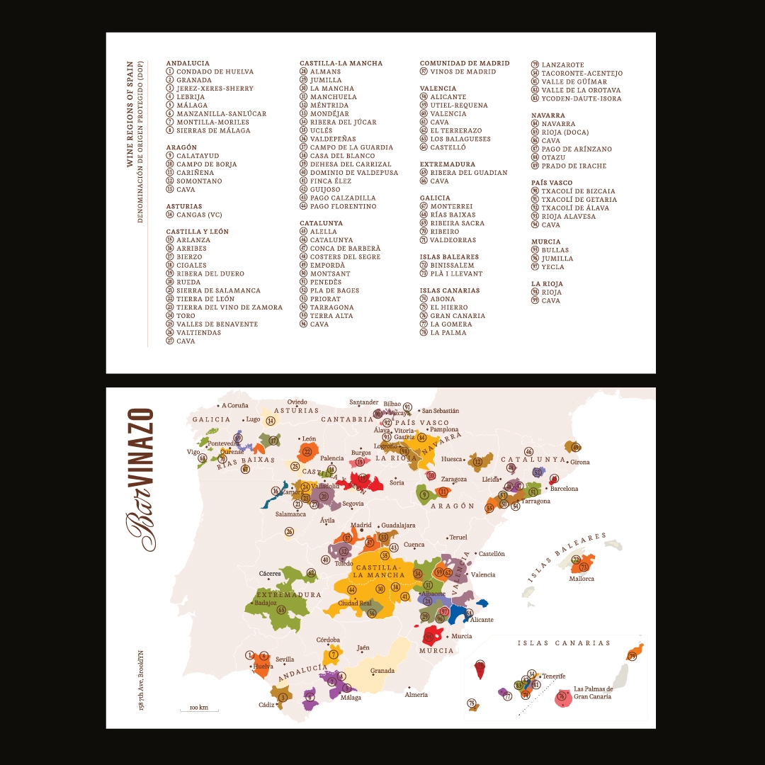 Bar Vinazo DOP Spanish Wine Map